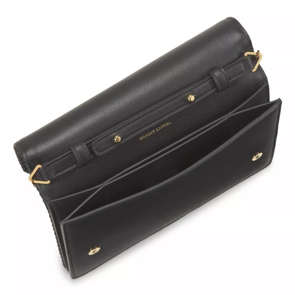 Mansur Gavriel Black Crossbody Leather and Raffia Wallet Bag w Gold Chain NWT - Picture 7 of 15